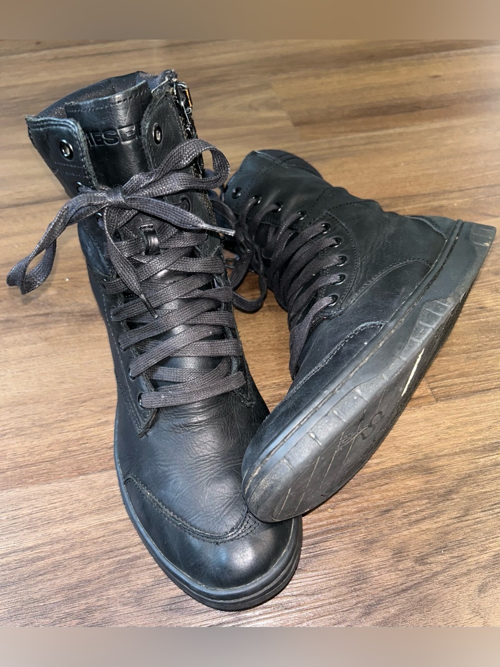 Diesel S-Boulevard Black Leather High Top Side Zip Boots Sneaker Mens 9.5 Moto
